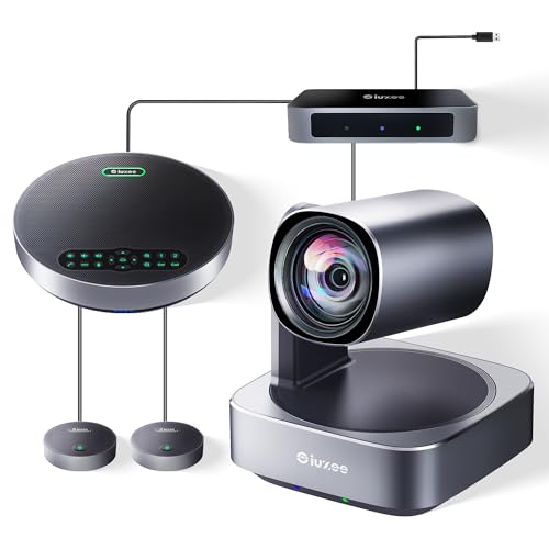 All-in-One PTZ 4K 12X Optical Zoom Video Conference Room Camera System with Bluetooth Speakerphone 2 Expansion Mics HDMI 78° Wide View Angle Lens Works with Zoom Webex for Large Meeting Room - style: 4K; 12X Zoom/HDMI; 2 EX MICS; All-in-one; After-sales e