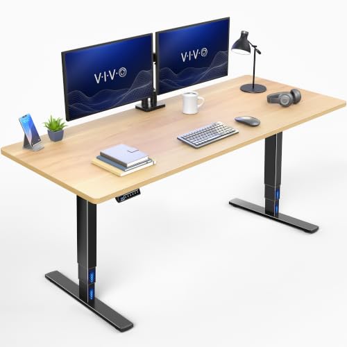 VIVO Light Wood 71 x 30 in Standing Desk, DESK-KIT-2E71C - color: Light Wood Top / Black Frame, size: 71 x 30 inch