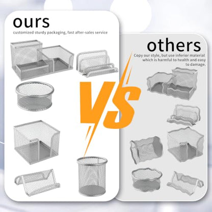 6 Pack Mesh Metal Desk Organizer Stationery Storage Set Silver - color: Silver