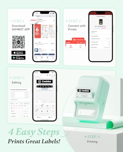 NIIMBOT B21 Label Maker, 2 Inch Portable Inkless Label Machine, Mint Green | Thermal Label Printer with 1 Pack 50x30mm White Label for Home/Office/Business, Compatible with iOS & Android - color: Mint Green