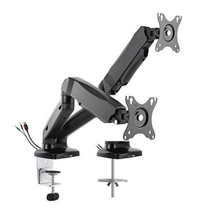 Rocelco Premium Double Monitor Desk Mount with USB 2.0 and Audio Port - Fits Dual 13" - 27" LED LCD Flat Screens - Pneumatic Full Motion Assist Adjustable Arm - Grommet and C Clamp - Black (R MA2) - style: 2 Monitor Gas Spring