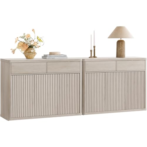 SICOTAS Buffet Cabinet with Storage - Storage Cabinet with Doors & Shelves | Accent Credenza Buffet Table with 2 Drawer Buffets & Sideboards for Living Room Dining Room Kitchen Entryway Office - color: White Alder, size: 2 Pieces