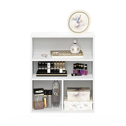 Furinno Pasir 3 Tier Display Bookcase, White - color: White, size: 3-Tier Wide