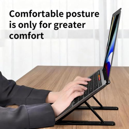Adjustable Laptop Stand, 6-Level Foldable, Ventilated, for 10-15.6 Inch - color: Black