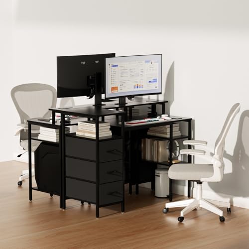 VINGLI 47" L-Shaped Gaming Desk, Fabric Drawers, Storage Shelves - color: Black, size: 47 Inch