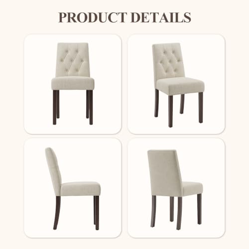 Upholstered Dining Chairs Set of 6, Modern Fabric Dining Chairs with Tufted Design, Kitchen Side Chairs, Farmhouse Dinner Chair with Wood Legs for Kitchen Restaurant Living Room, Beige - color: Beige, size: Set of 6
