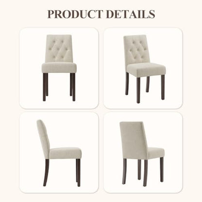 Upholstered Dining Chairs Set of 6, Modern Fabric Dining Chairs with Tufted Design, Kitchen Side Chairs, Farmhouse Dinner Chair with Wood Legs for Kitchen Restaurant Living Room, Beige - color: Beige, size: Set of 6