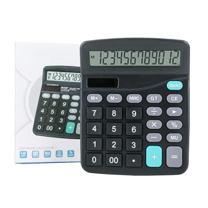 Marte Vanci 12-Digit Desk Calculator with Solar & Battery Power - color: Black