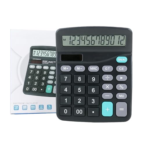 Marte Vanci 12-Digit Desk Calculator with Solar & Battery Power - color: Black