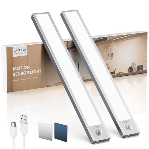 LROLTEF Under Cabinet Lighting Wireless, 2 Pack 8.3 inch 1500mAh 6500K Dimmable Motion Sensor Light Indoor, Rechargeable LED Under Counter Lights for Kitchen, Shelf, Stairs, Closet - color: 6500K, size: 8.3 inch