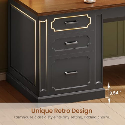 SEDETA 67" Farmhouse Executive L Shaped Desk with Hutch - color: Black+brown, size: 67" L Shaped Desk with Hutch