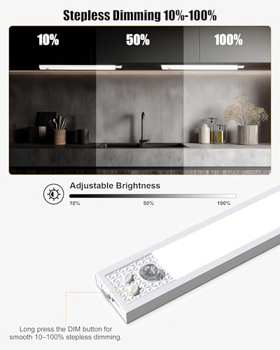 Under Cabinet Motion Sensor Lighting - 20 Inch Wireless Under Cabinet Lighting, Rechargeable with Magnetic Mount, 5CCT Adjustable for Kitchen/Hallway (White, 2-Pack)