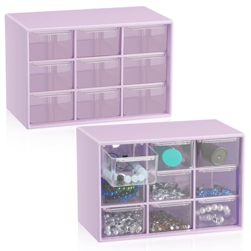 Wenqik 2 Pcs Mini Storage Drawers with 9 Clear Drawers,Purple - color: Purple