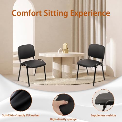 CLATINA Stacking Guest Chairs, Leather Waiting Room Chair no Wheels, Armless Office Chairs with Metal Frames, Stackable Conference Room Chair for Reception, Lobby, Meeting, Training, Black - color: Black-leather, size: 1 Pack