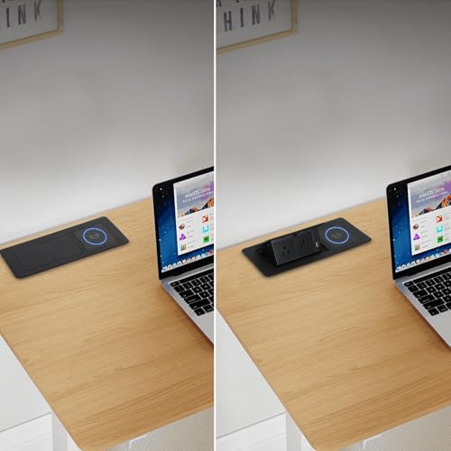 Table Pop Up Outlet Automatic Pop Up Strip Center Countertop Recessed Power Strip with 15W Wireless Charger + USB A + USB C + 2AC 5.9Ft Cord for Conference Desk Office Kitchen (Black-Wireless) - style: Black-Wireless