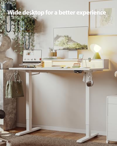 Agilestic 48 * 24 Inch Electric Standing Desk with Shelf & Led, White - color: Led-white, size: 48 x 24 Inches with led and power strips