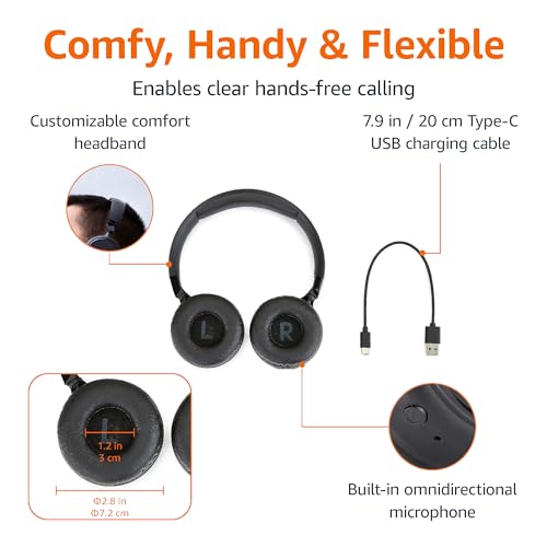 Amazon Basics Bluetooth On-Ear Headphones Wireless with Microphone, Deep Bass, 35 Hour Playtime, Foldable, Collapsible, Portable Travel Friendly, Black - size: One Size, style: Wireless