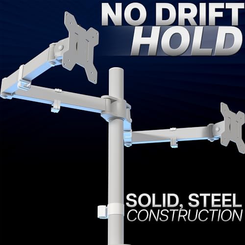 VIVO Dual Ultrawide Monitor Desk Mount, Heavy Duty Fully Adjustable Steel Stand, Holds 2 Computer Screens up to 38 inches and Max 22lbs Each, White, STAND-V038W - color: White, size: 13" - 38"