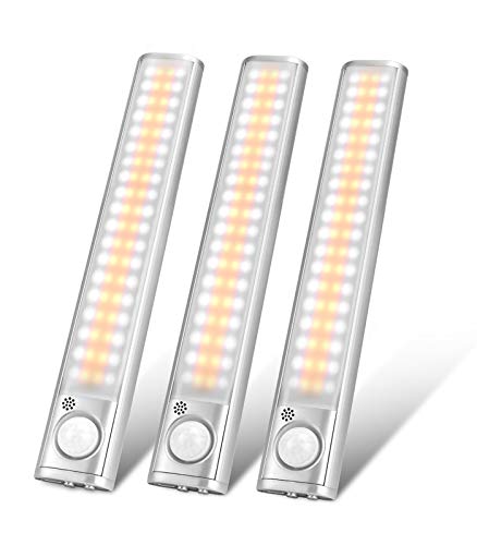 goodland Under Cabinet Lighting 80 LED Closet Light, Motion Sensor Lights Indoor USB Rechargeable Dimmable Stick-on Night Light Bar for Kitchen, Wardrobe, Garage, Stairs, Bedroom (3 Packs) - size: 9.05 inch 3 Packs 80 LED