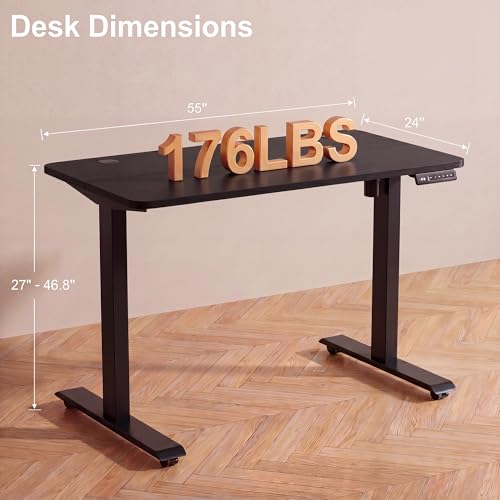 55''×24'' Electric Standing Desk with Power Outlets & Wheels, Black - color: Black, size: 55×24''