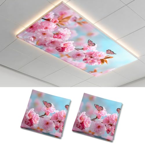 2 Pack Pink Blossom Butterfly Decorative Ceiling Light Covers,Magnetic 4x2 Ft Fluorescent or LED Panel Filter, Anti-Glare Eye Protection for Classroom Office - color: Flower (5)