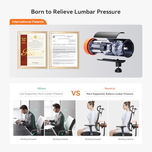 Newtral Ergonomic Office Chair - Home Office Desk Chair with Adaptive Lumbar Support, with Footrest, 4D Armrest, Adjustable Seat Depth & Height - color: Black, size: 5D Headrest +Laptop Tray