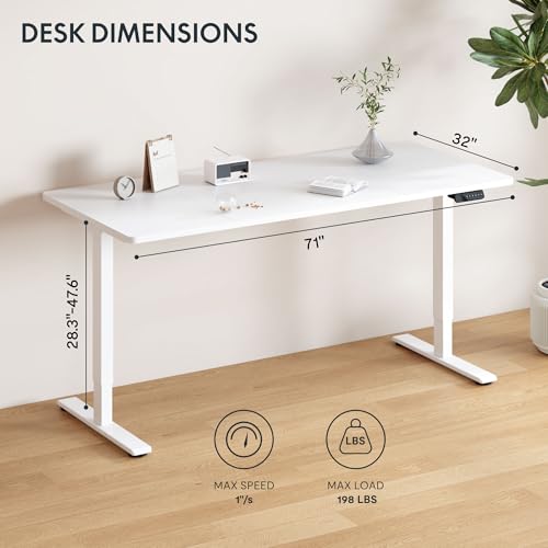 FLEXISPOT Standing Desk with Monitor Riser & Cable Management - color: White, size: 71x32"