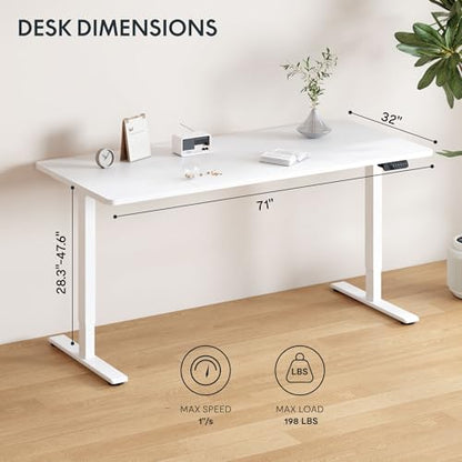 FLEXISPOT Standing Desk with Monitor Riser & Cable Management - color: White, size: 71x32"