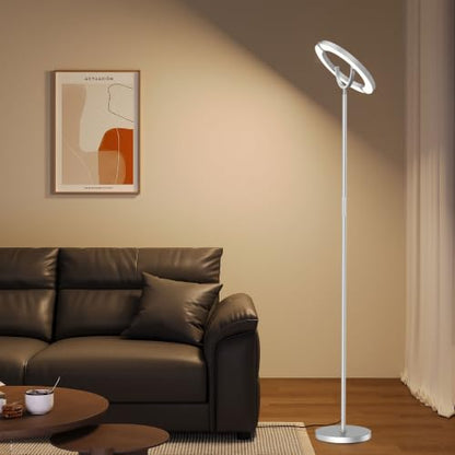SIBRILLE 30W LED Floor Lamp for Living Room, 350° Rotating Reading Standing Lamp with Remote Control, Stepless Dimmable 3000K-6500K Modern Tall Lamp for Bedroom Office - color: Silver