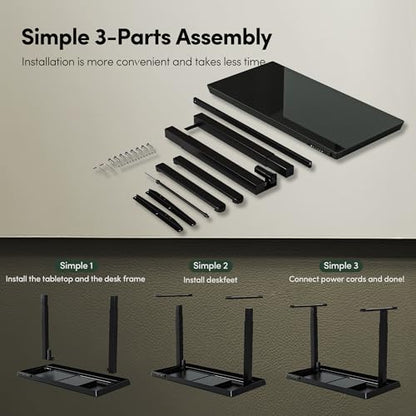 FEZIBO 48 × 24 Electric Standing Desk with Drawers, Whole-Piece Glass Adjustable Height Desk, One-Piece Quick Install Adjustable Sit Stand Desk, Black - color: Black, size: 48 inch