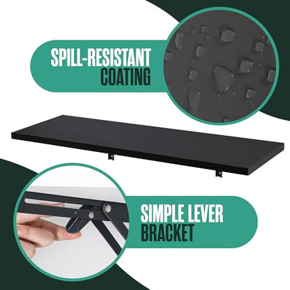 Wall Mounted Desk, Murphy Desk, Wall Mounted Folding Table, 48x16 Black | Houseables Laundry Folding Table, Fold Down Work Bench, Foldable Station, Floating Bar, Hanging, Dining, Kitchen, Clothes - color: Black