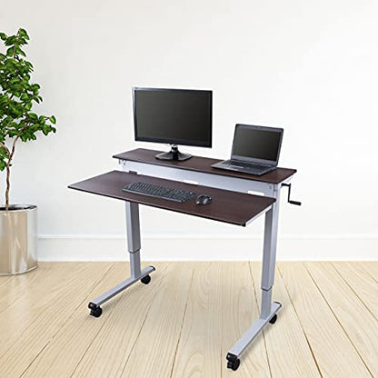 S STAND UP DESK STORE Crank Adjustable Tier Standing Desk with Heavy Duty Steel Frame (Silver Frame/Dark Walnut Top, 48in Wide) - color: Silver Frame/Dark Walnut Top, size: 48 Inches