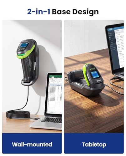 Eyoyo Handheld 1D 2D QR Bluetooth Wireless Barcode Scanner with Screen | 1.44" LCD, Wall-Mount Locking Charging Cradle, 2900mAh Removable Battery, USB Wired UPC Bar Code Reader for Warehouse POS