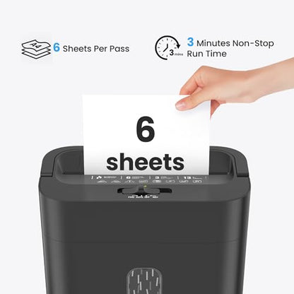 6-Sheet Shredder for Home Office, 3.43 Gallon Cross Cut Shredder, P-4 High Security Paper Shredders for Credit Card Staple Clip, Portable Handle Design - size: 6-sheet