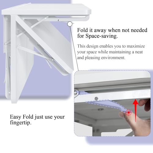 TEAMIX Wall Mounted Folding Desk for Small Spaces, White Floating Shelf - color: White, size: 23.6"W x 11.8"D