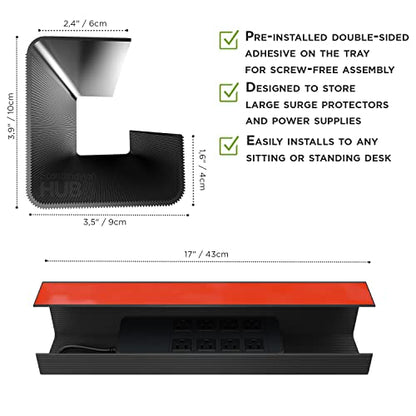 Scanfield Under Desk Cable Management Tray, No-Screw, 17-Inch, 2-Pack Black - color: Black, size: 2pcs Self Adhesive