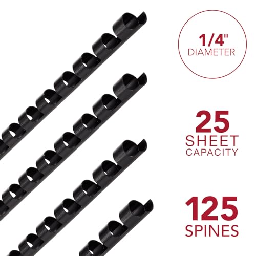 Mead CombBind Binding Spines/Spirals/Coils/Combs, 1/4", 25 Sheet Capacity, Black, 125 Pack (4000130) - size: 1/4"