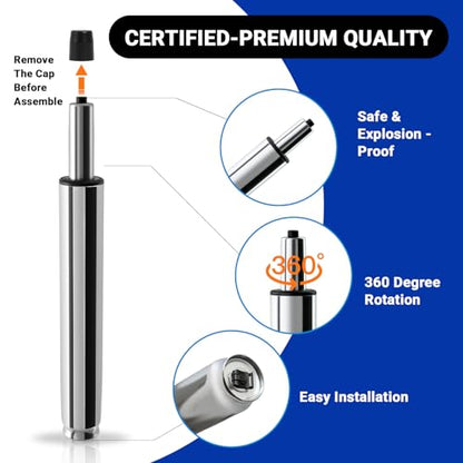14-22 Inches Extra Long Office Chair Cylinder, TOP-Activated - color: Polished Steel, size: 8‘’ Height Range