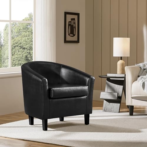 Yaheetech Accent Chairs, Faux Leather Barrel Armchairs, Black - color: Black, size: 25.5"D x 27.5"W x 28"H