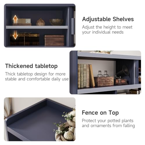 ONBRILL 51.2" Sideboard Buffet Cabinet with Outlet & Sliding Door, Blue - color: Blue, size: 51.2"