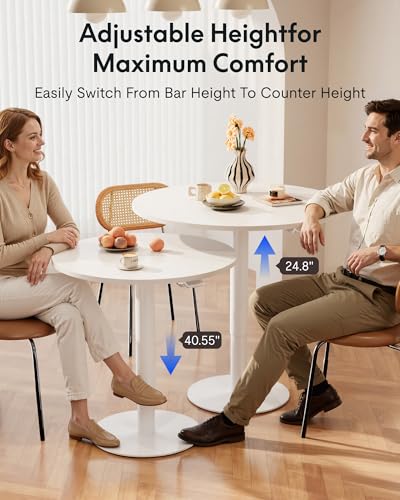 FLEXISPOT 24" Adjustable Height Round Dining Bar Table, Gas Spring Lift - color: White, size: 24‘’