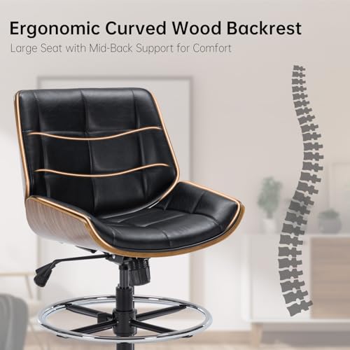 Drafting Office Chair Ergonomic Executive Computer Standing Desk Chair with Adjustable Height and Footrest Ring, Drafting Chair for Counter Height Desk and Drawing (Black) - color: Black