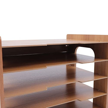 7Tier Widen Wood Office Paper Organizer, File Organizer Desktop,Document Letter Mail Tray Sorter,File Holder Desk Letter Tray, Sorter Document Book Magazine Storage Shelf Rack 14.17 * 9.84 * 15.16in
