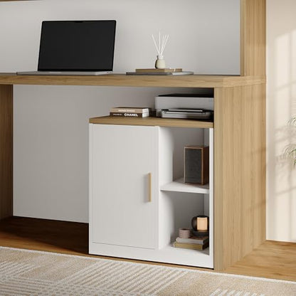 ModernMate Printer Stand with Door, Open Adjustable Shelves | 23" Printer Table, File Cabinet, Under Desk Storage Cabinet for Office, Living Room, and Study, Light Walnut - color: Light Walnut