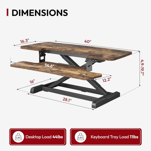 SANODESK Standing Desk Converter with Electric Motor 40" Height Adjustable Riser for Office Home,Dual Monitor and Laptop Workstation with Large Keyboard Tray, Rustic Color - color: Rustic, size: 40"