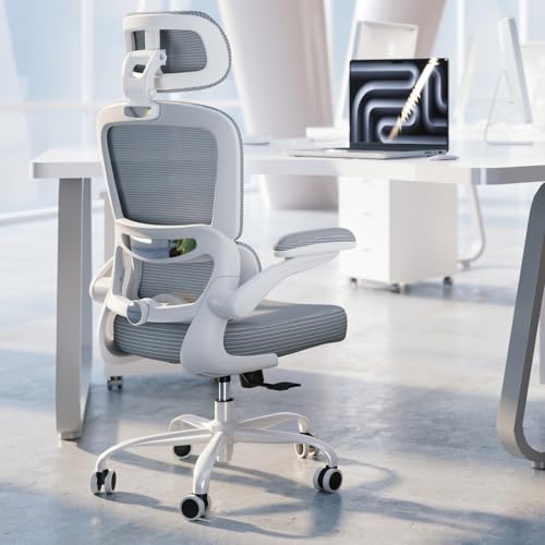 TRALT Office Chair Ergonomic Desk Chair - Gaming Chair with Lumbar Support | 330 LBS Home Office Desk Chairs with Headrest, Reading Chair with Flip-up Armrests, Comfortable Computer Chairs (1, Grey PU) - color: Grey Pu