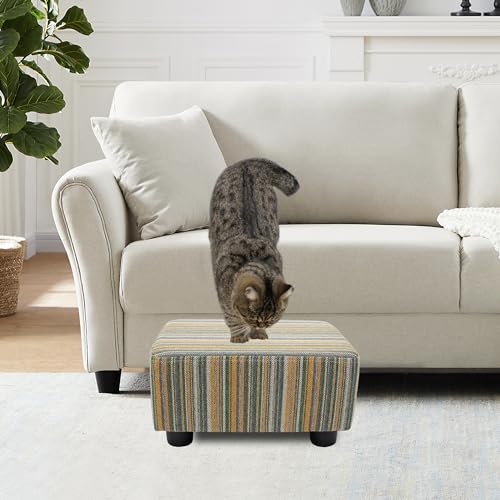 CAROLMADE Small Foot Stool Ottoman Footstool with Legs Under Desk Footrest for Living Room Bedroom and Office,Linen-Stripe Green - color: Stripe Green, size: 11"d X 15.4"w X 8.3"h