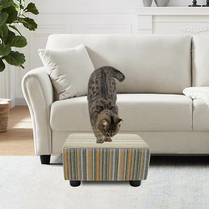 CAROLMADE Small Foot Stool Ottoman Footstool with Legs Under Desk Footrest for Living Room Bedroom and Office,Linen-Stripe Green - color: Stripe Green, size: 11"d X 15.4"w X 8.3"h