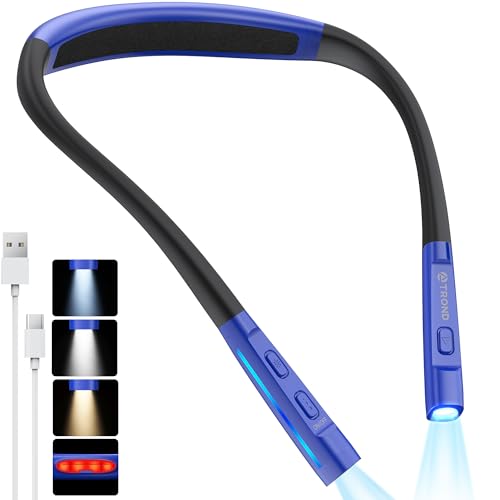 TROND LED Neck Reading Light, 1000mAh Rechargeable Lamp for Reading, Blue | 3 Color 3 Brightness Book Light for Reading, Flexible Arm with Outdoor Warning Lamp, Eye-Caring for Crochet,Book Lovers Gifts - color: Sapphire Blue