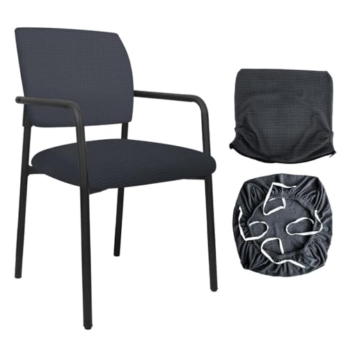 Stretch Office Guest Chair Cover 2-Piece Split Protective Armchair Slipcover Jacquard Chair Cover with Arms for Office Reception School Church Guest, Set of 1, Large, Gray - color: Grey, size: Set of 1, Large
